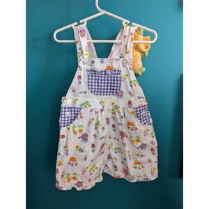 Vintage Gardening Print Overalls Shorteralls Gingham Toddler 2t Cottagecore